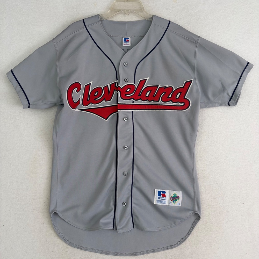 Vtg 1994 Cleveland Indians Road Gray Jersey Russell Athletic Diamond Coll 44 L
